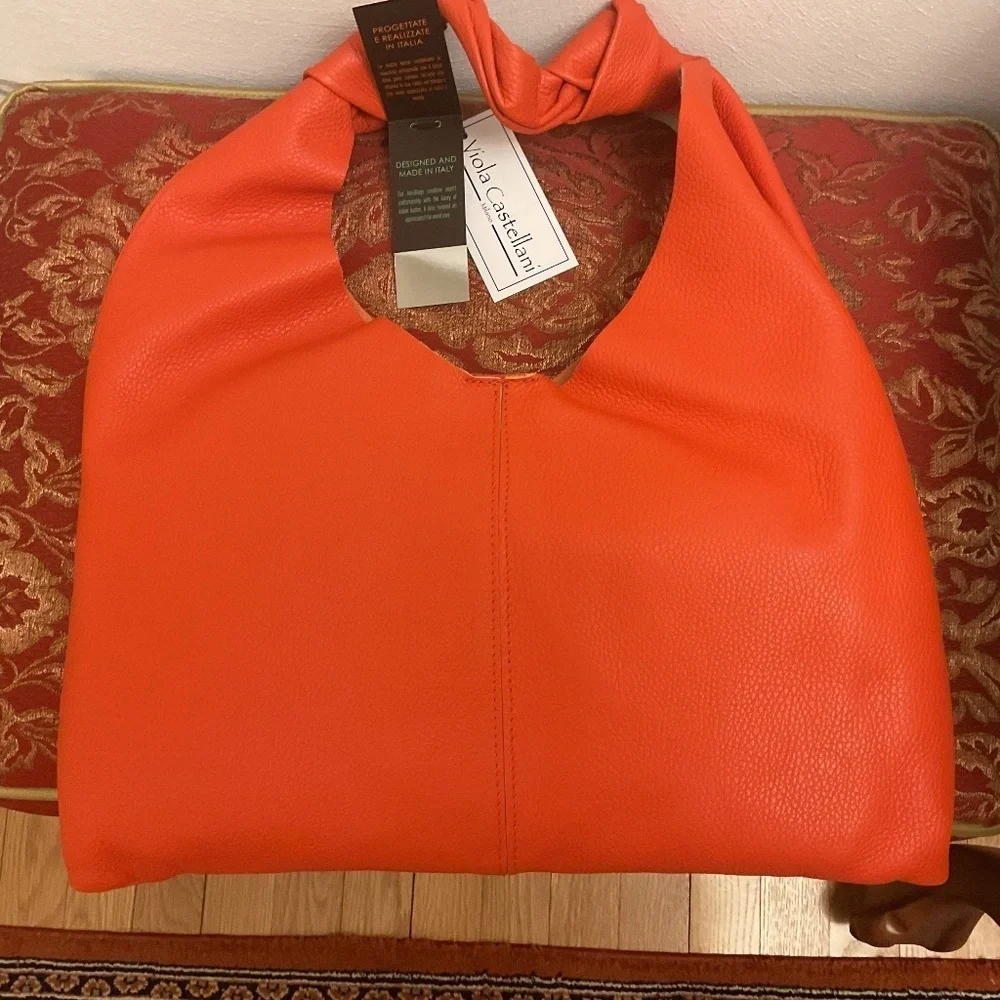 NWT VIOLA CASTELLANI Made In Italy Leather Slouchy Hobo With Knots